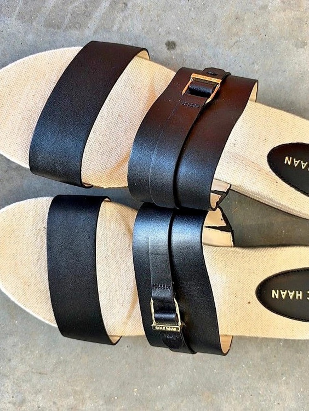 Cole Haan Oaklynn Double Band Footbed Sandals Black & Tan US 8